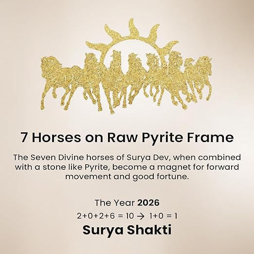 7 Horses on Raw Pyrite Frame – Vastu Seven Horses